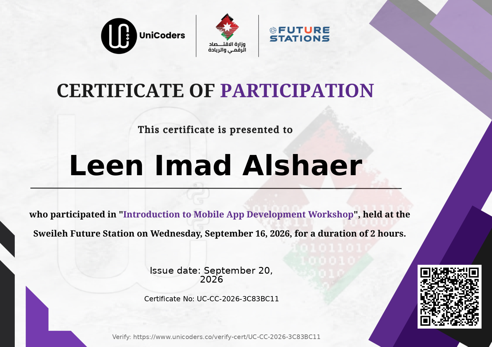 Certificate of Completion — Introduction to Mobile App Development Workshop